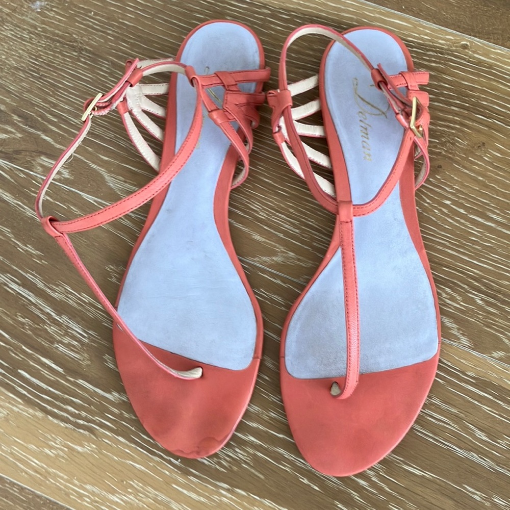 Delman sz 9.5 coral color leather flat sandals